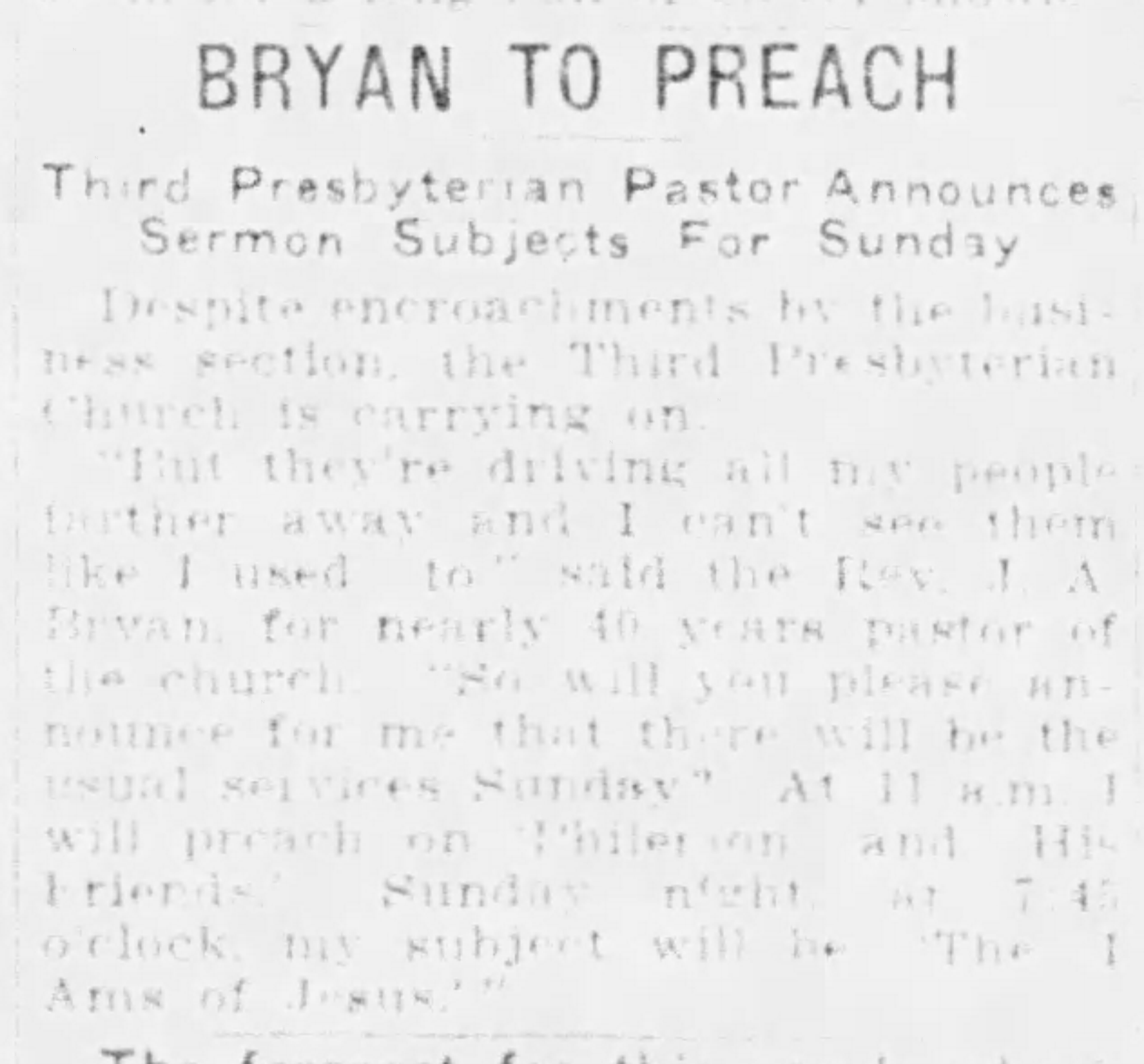 Bryan To Preach